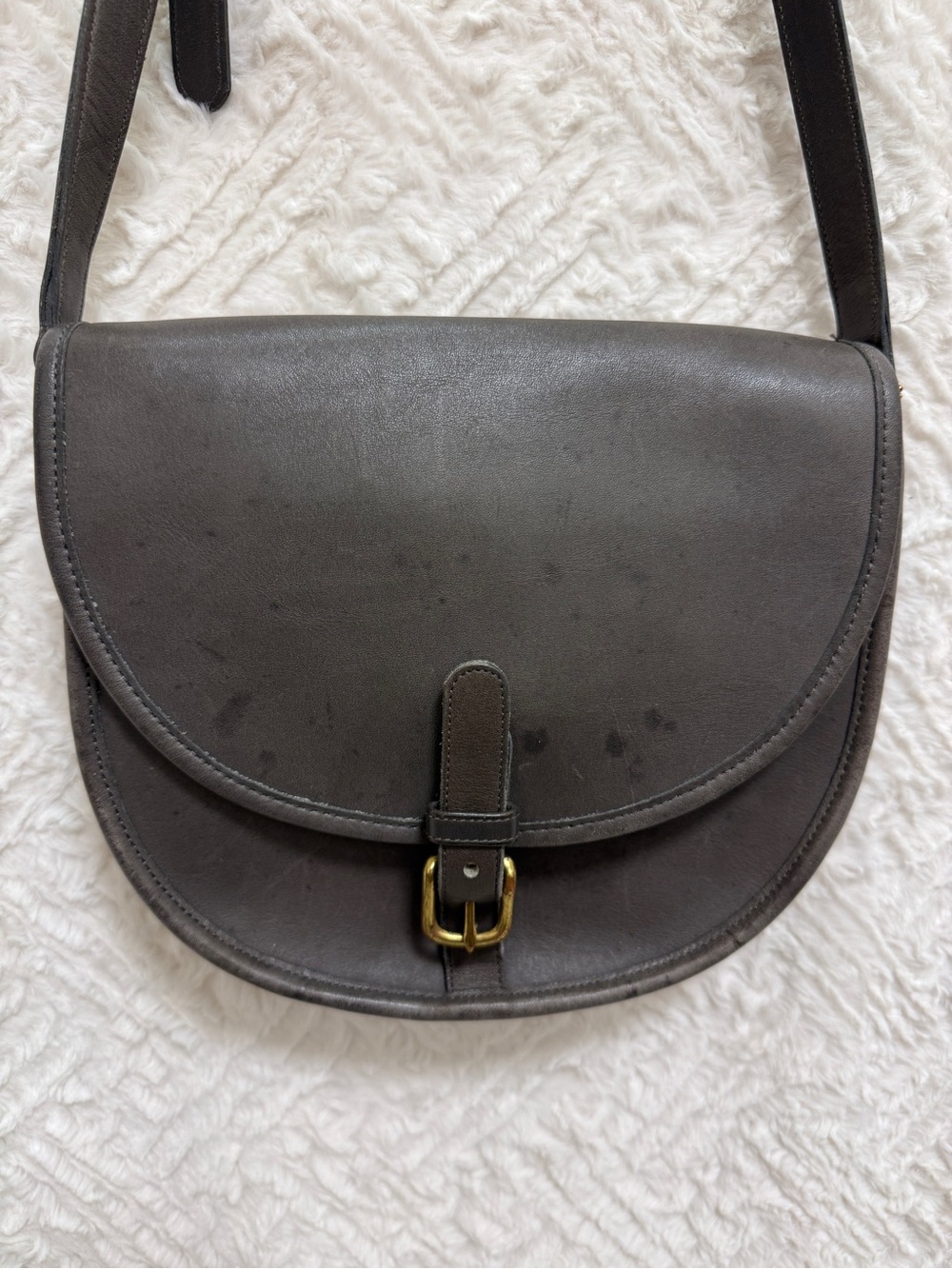 Vintage Coach Dark Gray Leather Saddle Bag Made in NYC